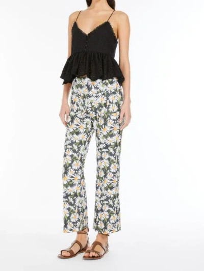 Weekend Max Mara High Waist Floral Pattern Trousers With Belt Loops In Black