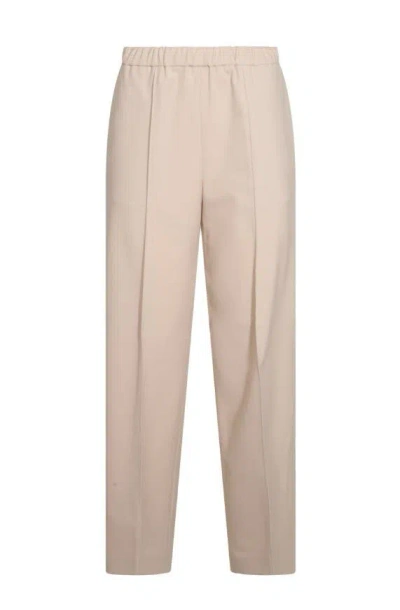 Fabiana Filippi Elastic Waistband Straight Leg Trousers With Pleated Front In Powder