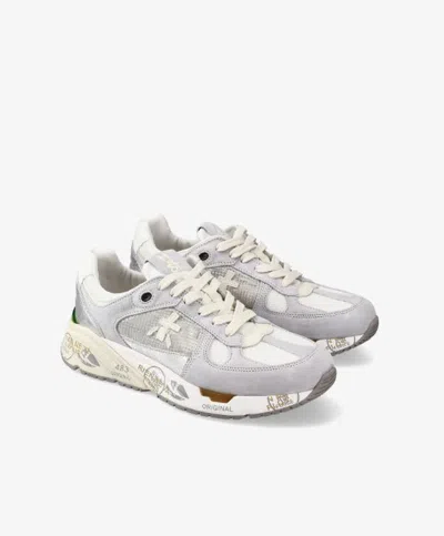Premiata Low Top Sneakers In Fabric And Leather In Grigio/argento