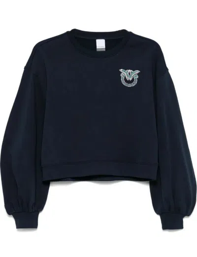 Pinko Embellished Love Birds Cropped Sweatshirt In Blue