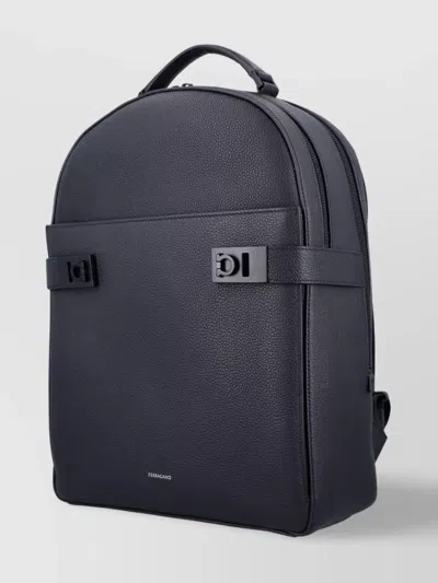 Ferragamo Double Zip Leather Backpack In Grey