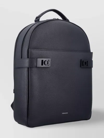 Ferragamo Double Zip Leather Backpack In Grey
