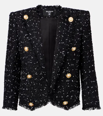 Balmain Polka-dot Tweed Spencer Jacket In Black/white
