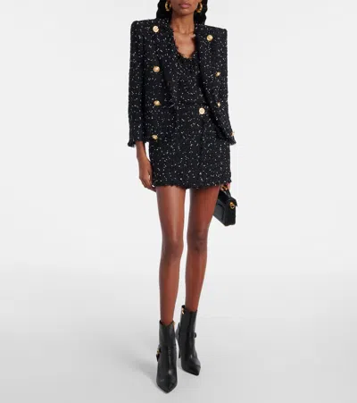 Balmain Polka-dot Tweed Spencer Jacket In Schwarz