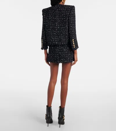 Balmain Polka-dot Tweed Spencer Jacket In Schwarz