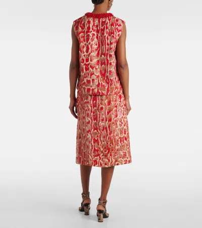 Dries Van Noten Sleeveless V-neck Animal Print Sequin Trim Top In Red