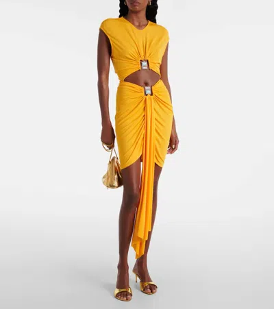 Christopher Esber Duo Bezel Cutout Jersey Minidress In Yellow