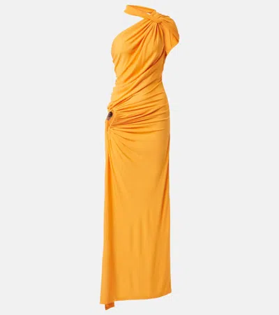 Christopher Esber Helix Crystal Asymmetric Jersey Gown In Orange