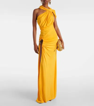 Christopher Esber Helix Crystal Asymmetric Jersey Gown In Orange