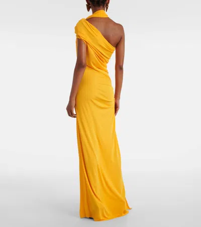 Christopher Esber Helix Crystal Asymmetric Jersey Gown In Orange