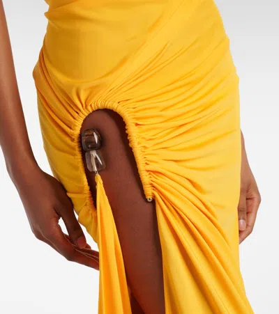 Christopher Esber Helix Crystal Asymmetric Jersey Gown In Orange