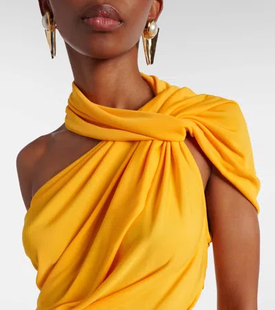 Christopher Esber Helix Crystal Asymmetric Jersey Gown In Orange