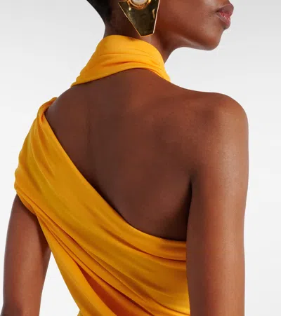 Christopher Esber Helix Crystal Asymmetric Jersey Gown In Orange