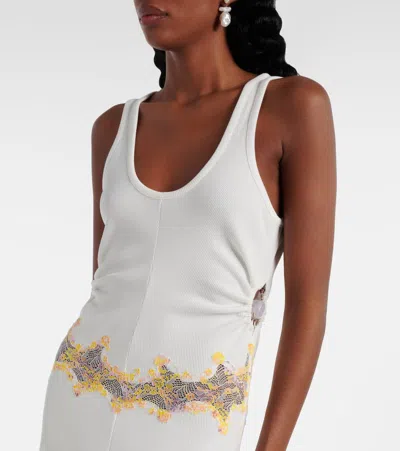 Christopher Esber Crystal Orbit Lace-trimmed Maxi Dress In White