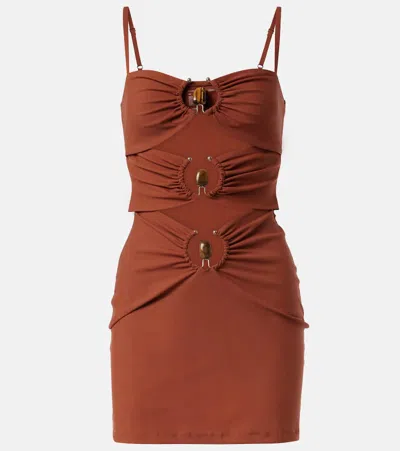 Christopher Esber Pierced Orbit Cutout Jersey Minidress In Brown