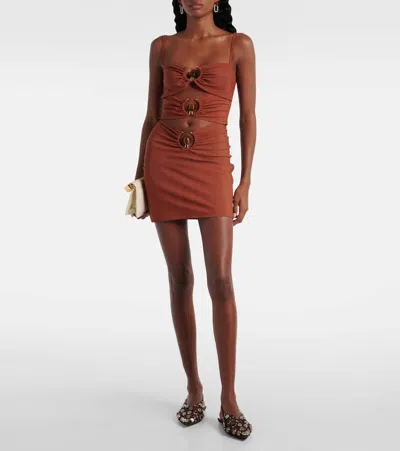 Christopher Esber Pierced Orbit Cutout Jersey Minidress In Brown