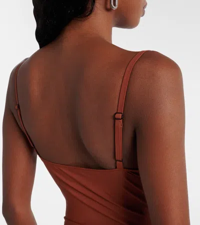 Christopher Esber Pierced Orbit Cutout Jersey Minidress In Brown