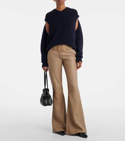 Dorothee Schumacher Sleek Statement Iii Flared Leather Pants In Brown