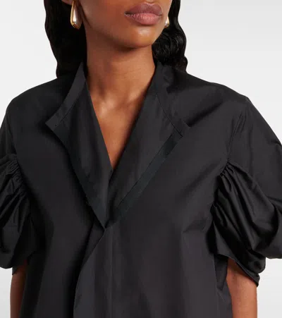 Junya Watanabe Cotton Rouched Sleeve Top In Black