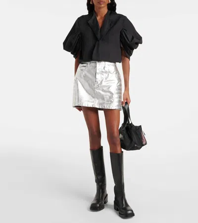 Junya Watanabe Cotton Rouched Sleeve Top In Black