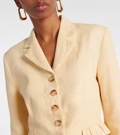 Posse Matilda Ruffled Linen Blazer In Yellow