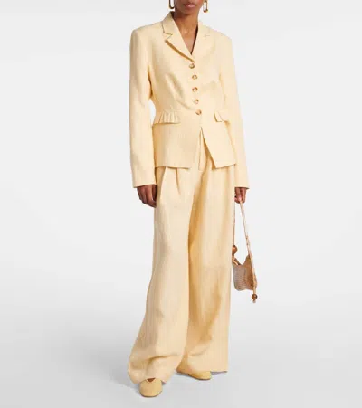 Posse Matilda Ruffled Linen Blazer In Yellow