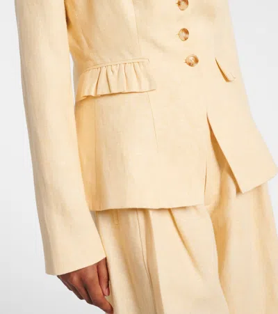 Posse Matilda Ruffled Linen Blazer In Yellow