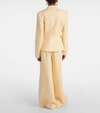 Posse Matilda Ruffled Linen Blazer In Yellow