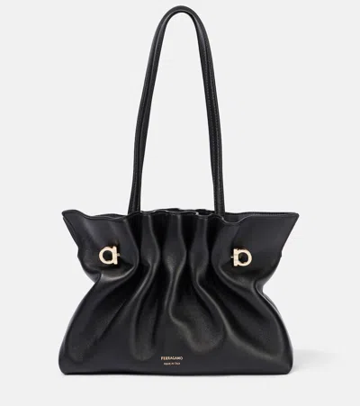 Shop Ferragamo Gancini Small Leather Shoulder Bag In Black