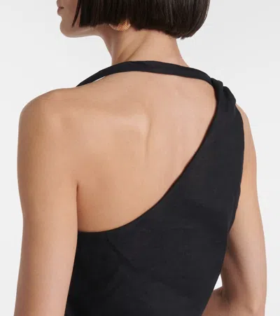Sir Affogato Asymmetric Linen Minidress In Black