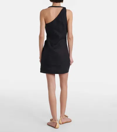 Sir Affogato Asymmetric Linen Minidress In Black