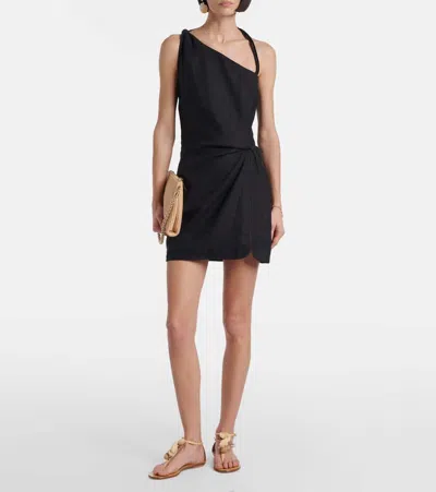 Sir Affogato Asymmetric Linen Minidress In Black
