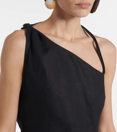 Sir Affogato Asymmetric Linen Minidress In Black