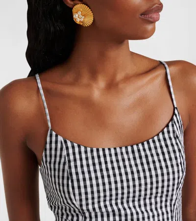 Faithfull Gingham Gathered Cotton Poplin Minidress In Black