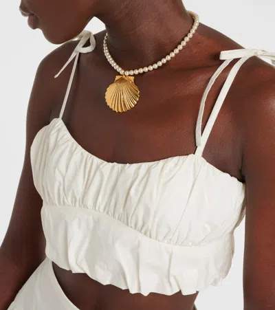 Faithfull Gathered Cotton Poplin Crop Top In White