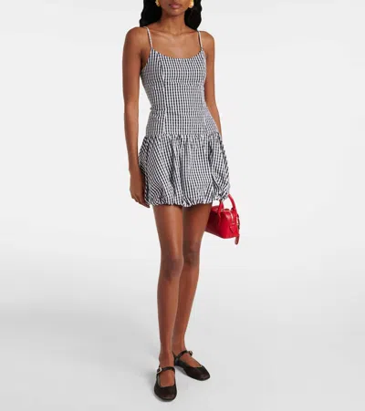 Faithfull Gingham Gathered Cotton Poplin Minidress In Black