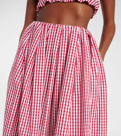 Shop Faithfull Solinas Gingham Cotton Poplin Midi Skirt In Red