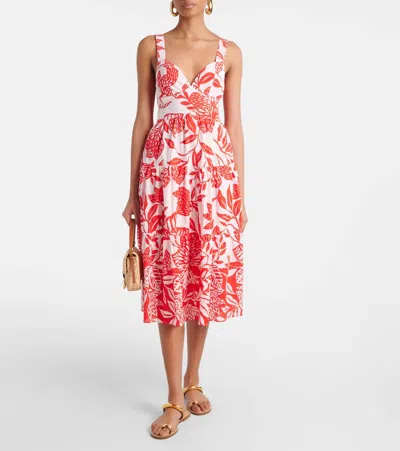 Poupette St Barth Coco Floral Cotton Midi Dress In Red