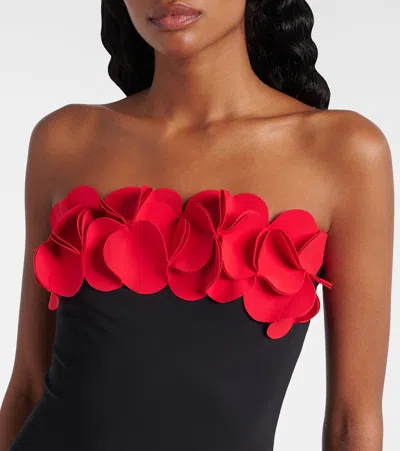 Karla Colletto Floral-appliqué Strapless Swimsuit In Black