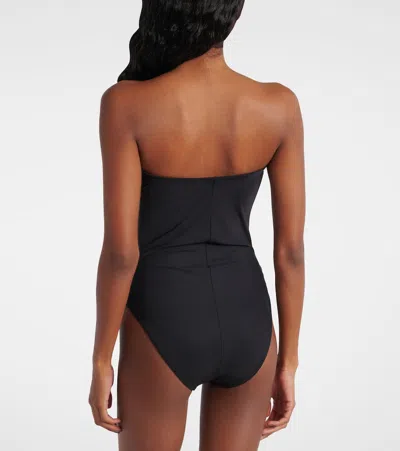 Karla Colletto Floral-appliqué Strapless Swimsuit In Black