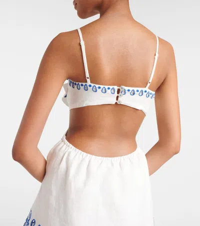 Farm Rio Embroidered Tiered Linen Maxi Dress In White
