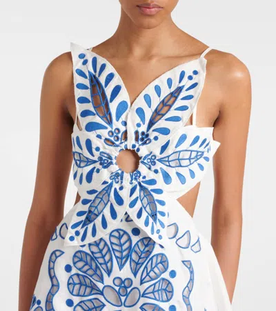 Farm Rio Embroidered Tiered Linen Maxi Dress In White