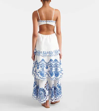 Farm Rio Embroidered Tiered Linen Maxi Dress In White