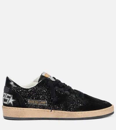 Golden Goose Sneakers Ball-star In Suede E Glitter In Black