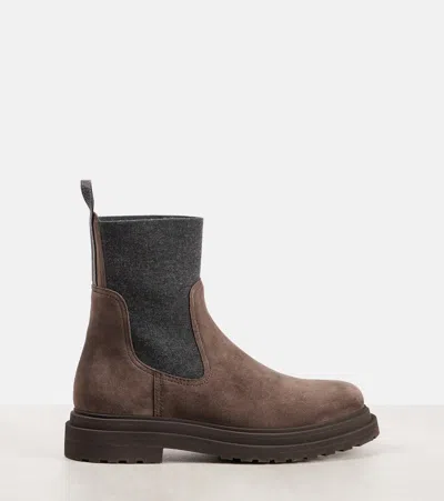 Brunello Cucinelli Suede Ankle Boots In Brown