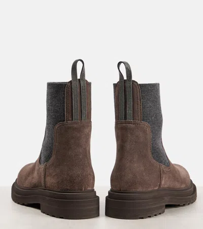 Brunello Cucinelli Suede Ankle Boots In Brown