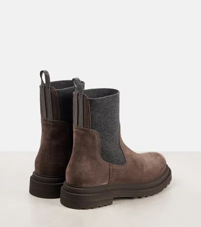 Brunello Cucinelli Suede Ankle Boots In Brown