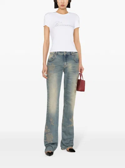 Blumarine T-shirt With Studs And Rhinestone Embroidery In Multicolor