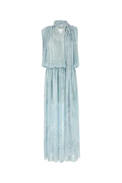 Blumarine Printed Chiffon Dress In Blue