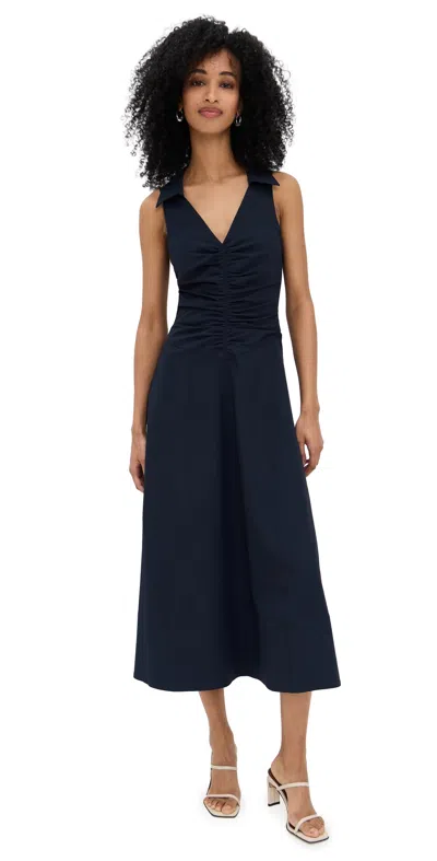 Cinq À Sept Kilda Ruched V-neck Midi Dress In Navy